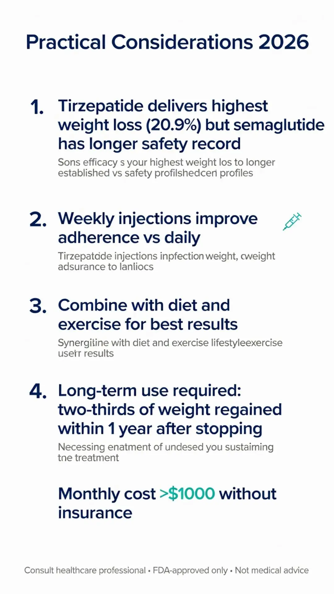 Practical considerations for the best peptides for weight loss including tirzepatide vs semaglutide efficacy safety weekly injections long-term use and cost in 2026