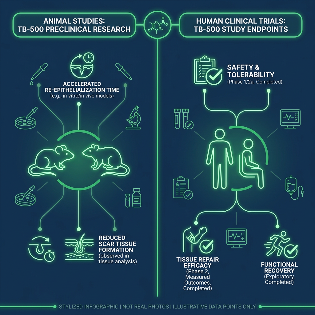 Comparison chart of animal versus human TB-500 trial endpoints