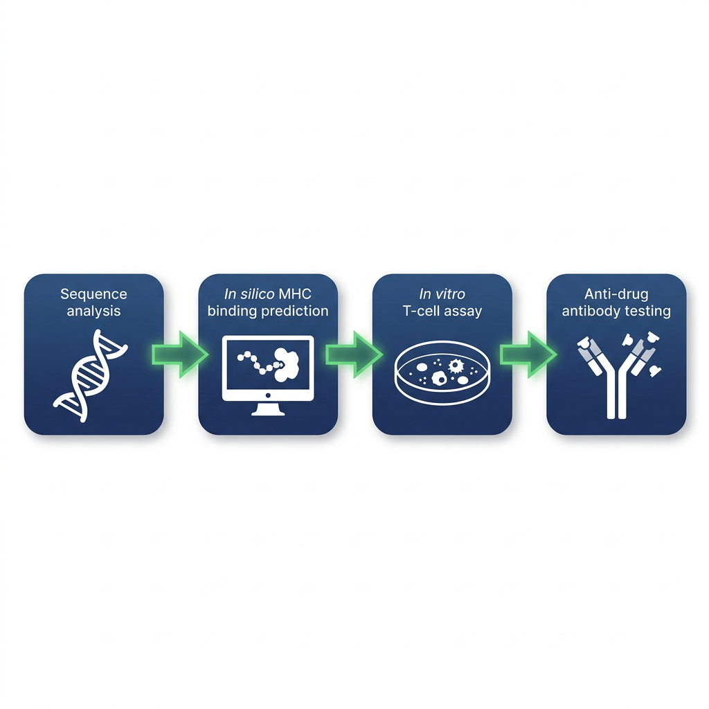 Step-by-step flowchart for assessing immunogenicity risk of peptide therapeutics in research.