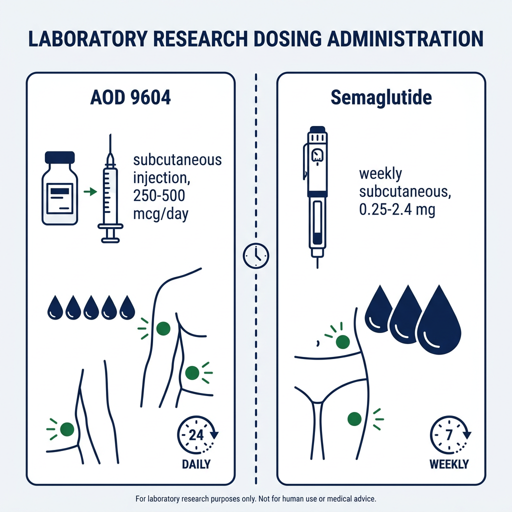 Dosing and administration comparison for AOD 9604 and semaglutide in lab research