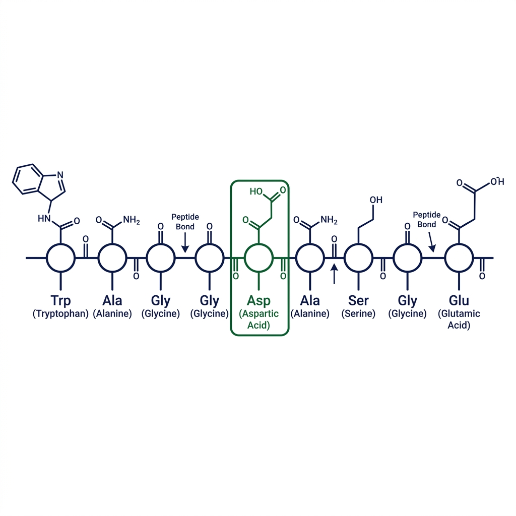 Molecular structure of dsip peptide showing amino acid sequence