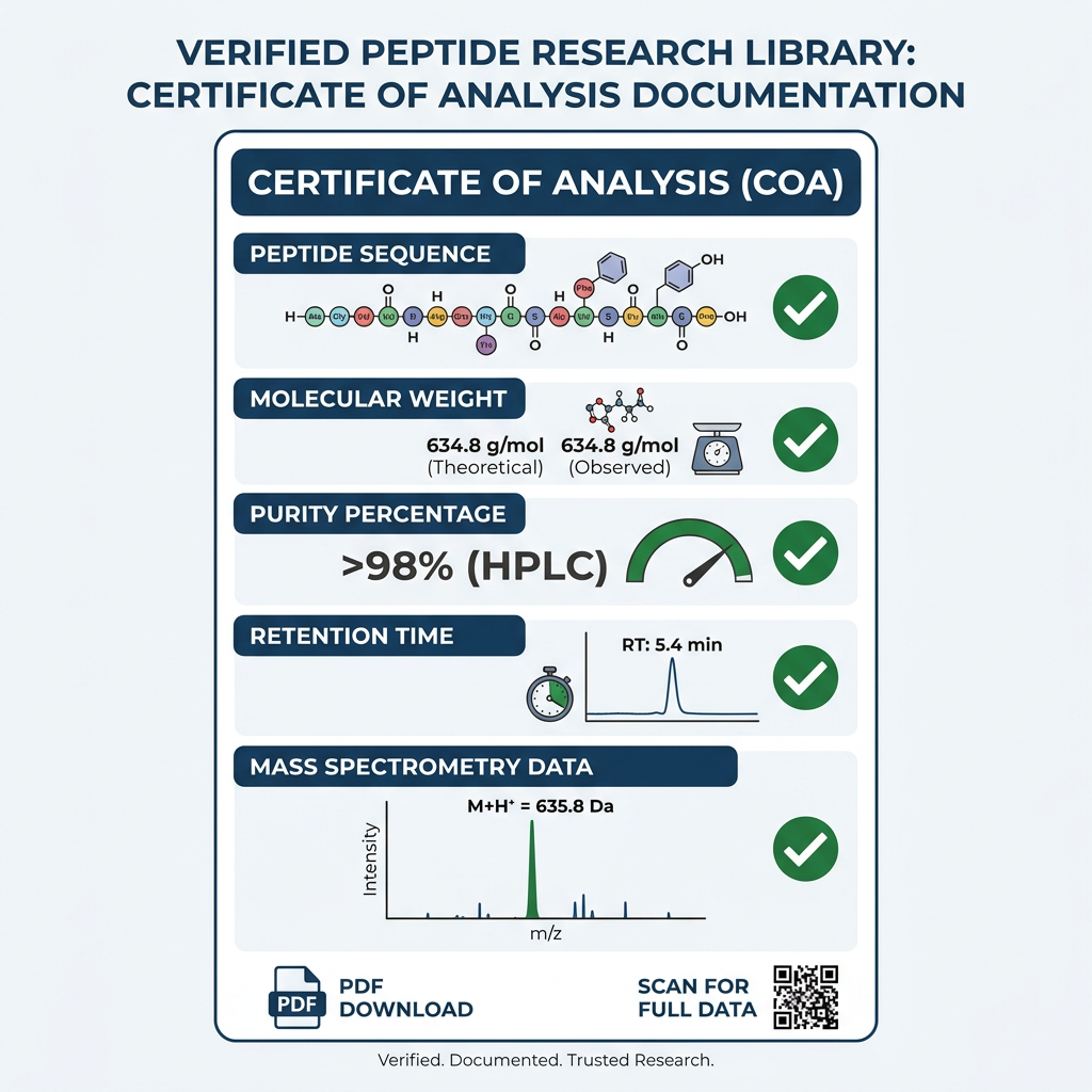 Certificate of Analysis document infographic for peptide library