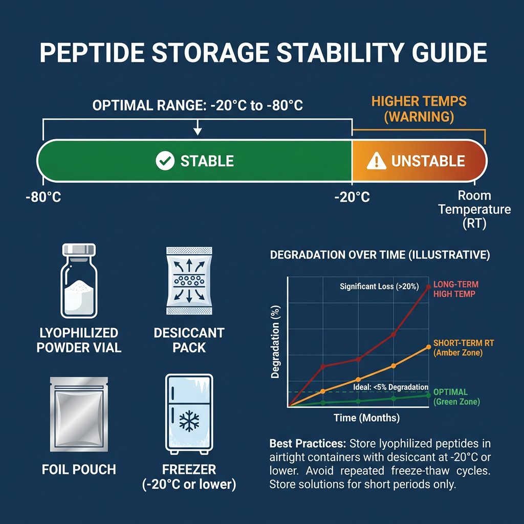 Storage temperature and stability infographic for peptide library