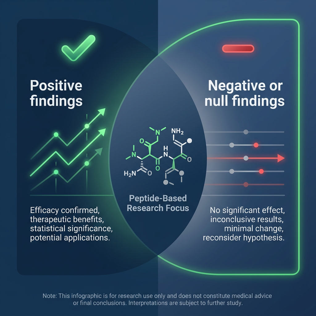 Infographic contrasting positive and negative AOD 9604 trial evidence with navy and green design.