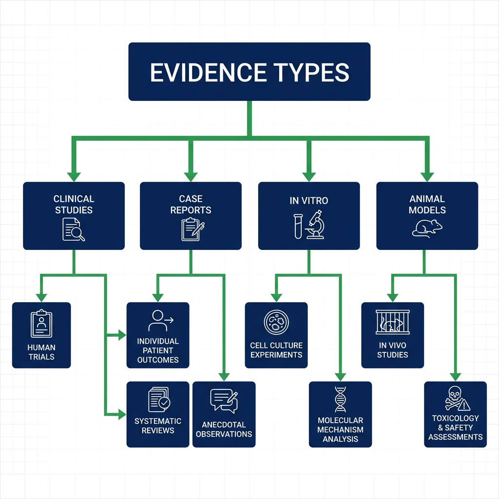 Flowchart of evidence types sorted for GHK-Cu safety in this research guide.