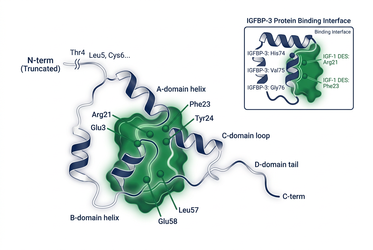 peptides library IGF-1 DES molecular structure highlighting IGFBP binding affinity