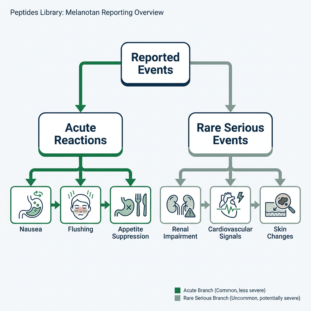 Flowchart separating acute reactions from rare serious events in peptides library melanotan research