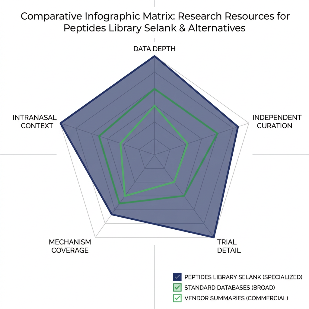 Comparison chart of peptides library selank versus other Selank research resources.