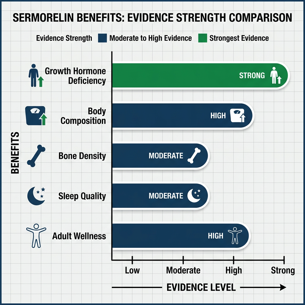 Bar chart comparing sermorelin benefit evidence levels