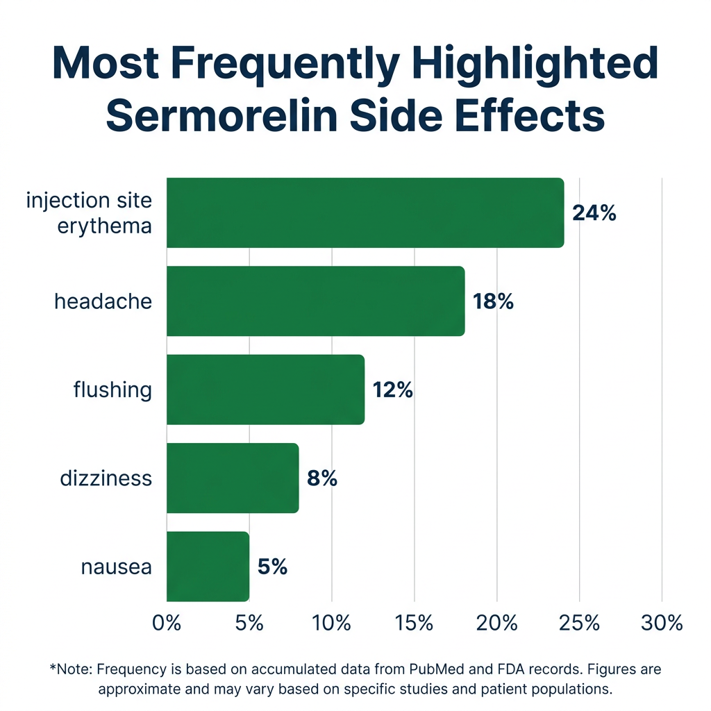 Bar chart comparing frequency of common sermorelin side effects from research data